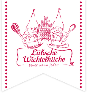 Zwei Wichtel und das Lübecker Holstentor - Logo Lübsche Wichtelküche